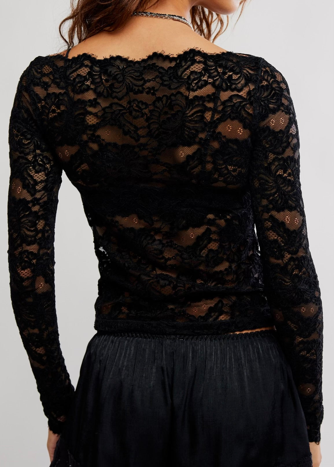 FREE PEOPLE RAISING EYEBROWS LACE TOP - BLACK