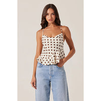 ASTR THE LABEL EVERLI POLKA DOT TOP - BROWN