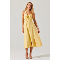 ASTR THE LABEL KATHERINE LINEN-BLEND HALTER DRESS - YELLOW