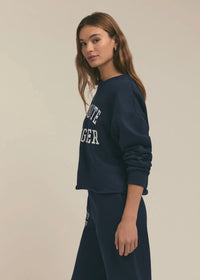 FAVORITE DAUGHTER THE CROPPED COLLEGIATE SWEATSHIRT - NAVY/WHITE