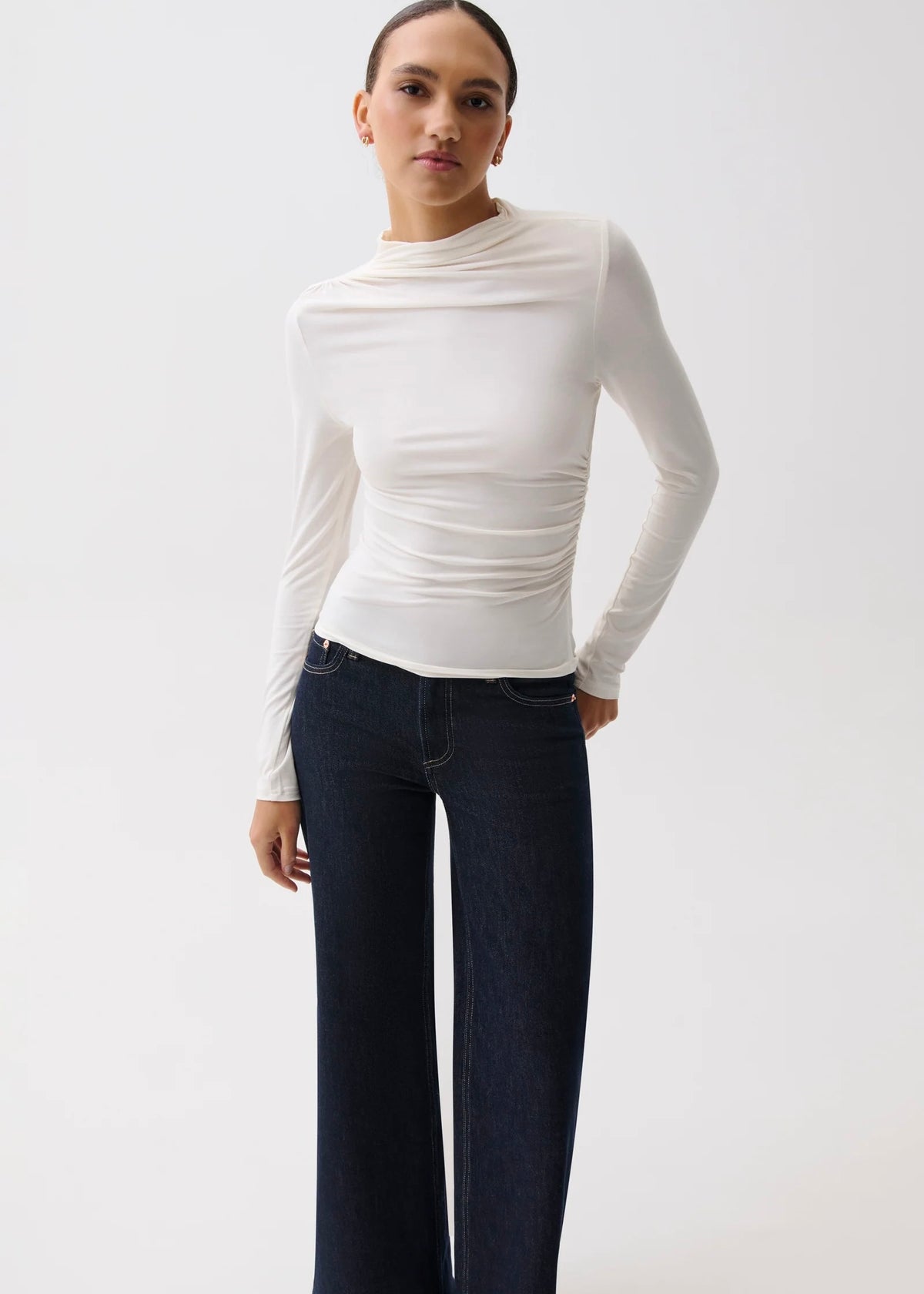 PISTOLA NATHALIA DRAPED MOCK NECK - SOFT WHITE