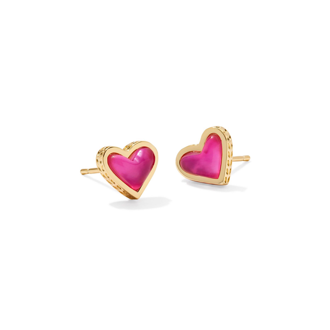 KENDRA SCOTT FRAMED ARI HEART STUD EARRINGS - GOLD AZALEA ILLUSION