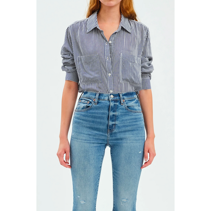 DAZE DENIM PALISADES RAYON BUTTON UP IN BLUESTONE