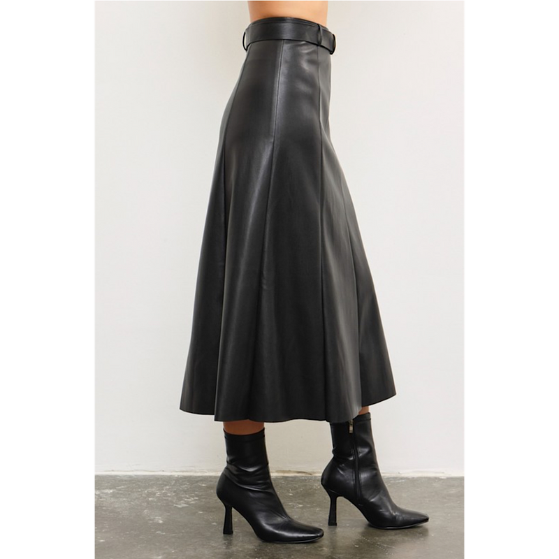 THE LENNY LEATHER MIDI SKIRT