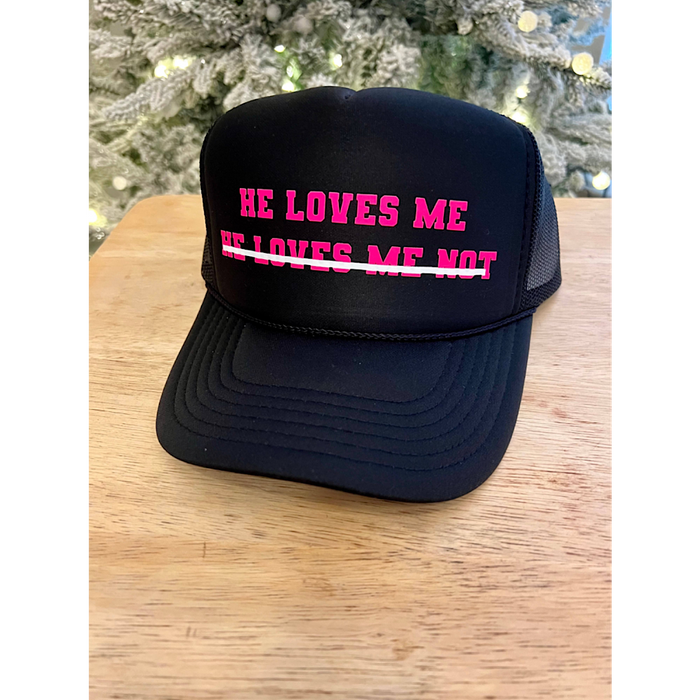 HE LOVES ME/NOT TRUCKER HAT