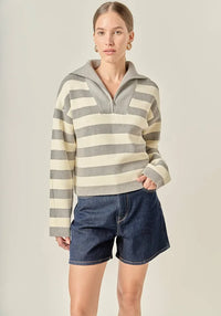 THE ELLA STRIPED HALF-ZIP SWEATER