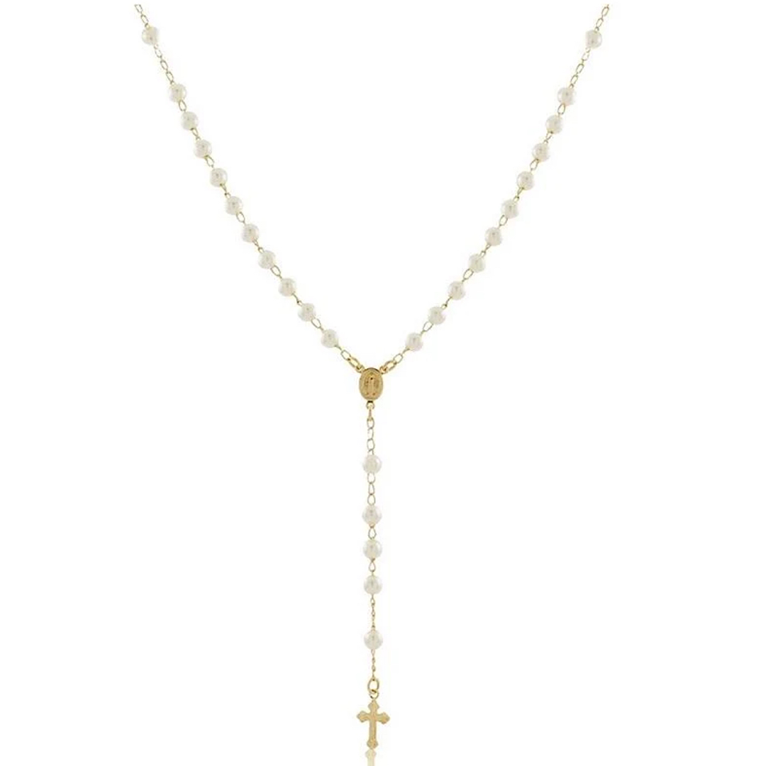 SAHIRA PEARL ROSARY LARIAT NECKLACE