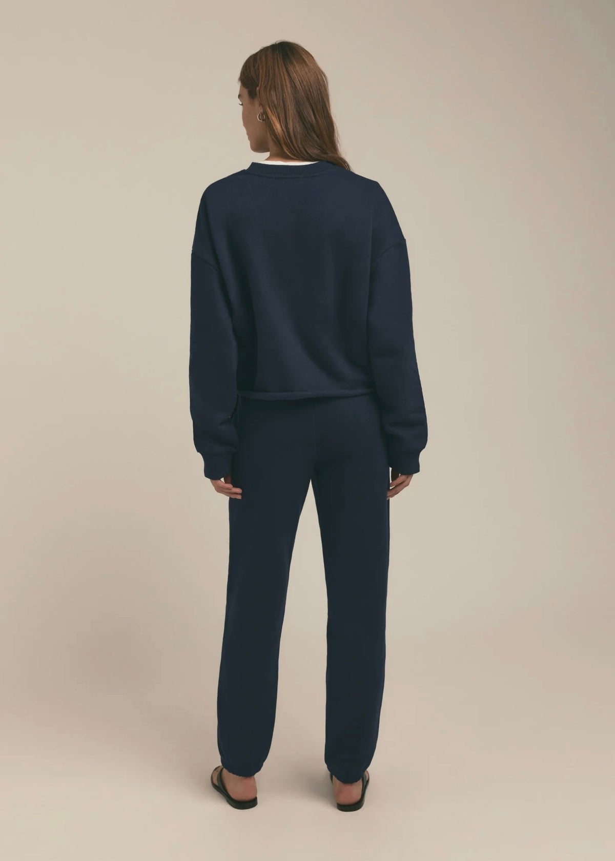FAVORITE DAUGHTER THE CROPPED COLLEGIATE SWEATSHIRT - NAVY/WHITE