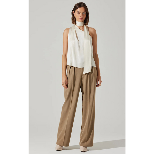 ASTR THE LABEL PARTIA SCARF DETAIL ASYMMETRIC TOP - CREAM