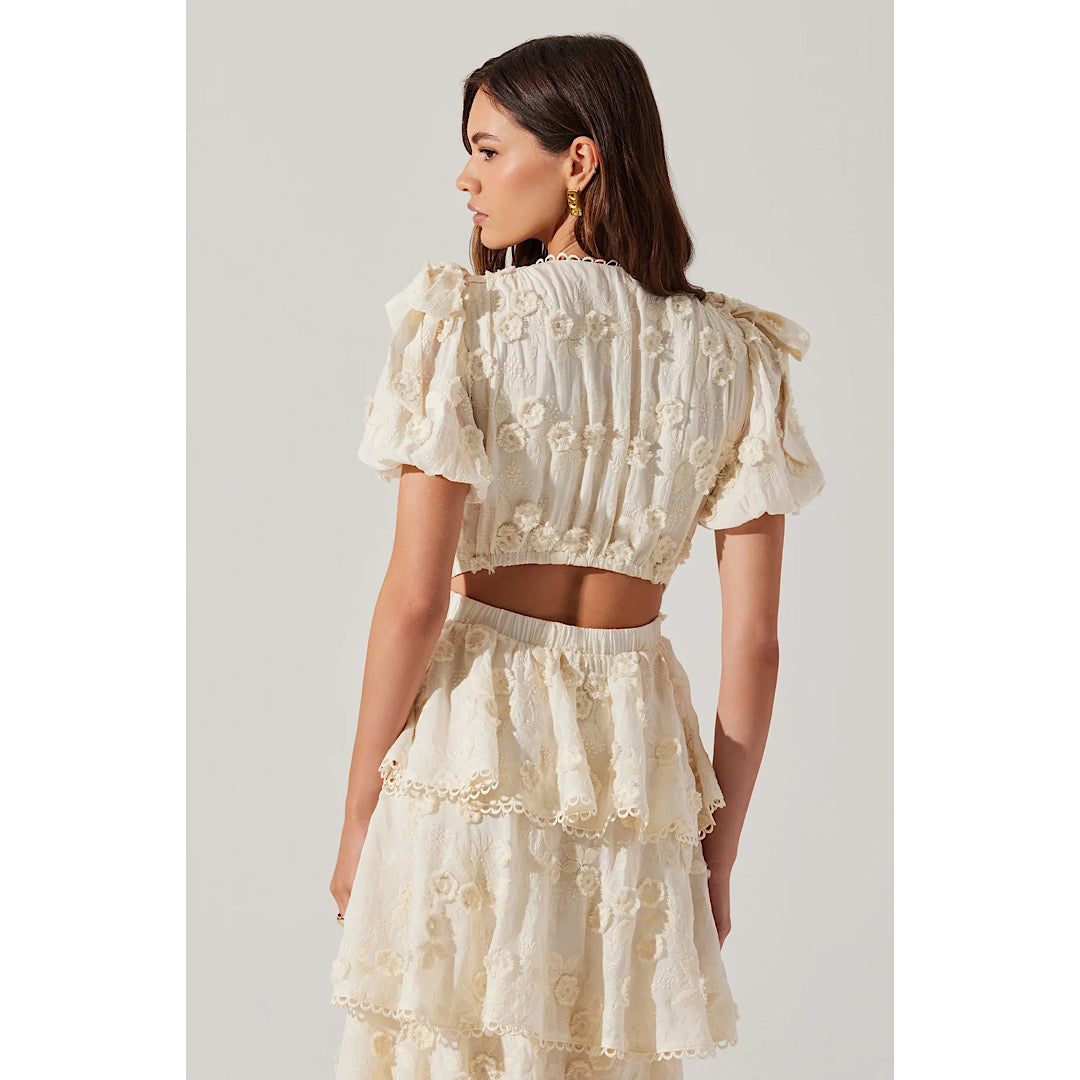 ASTR THE LABEL ARIANELL EMBROIDERED FLORAL TIERED DRESS