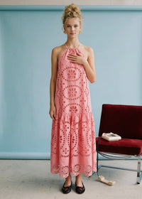 BUTTERFLY SEASON EYELET MIDI DRESS