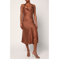 LULUS SOPHISTICATED IMPRESSION SATIN MIDI DRESS - BROWN