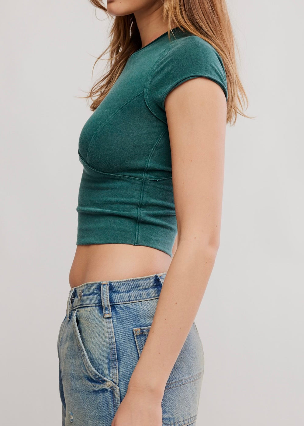 FREE PEOPLE PROTAGONIST CROPPED CAP SLEEVE TEE - RAINFOREST