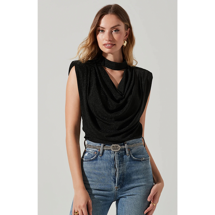 ASTR THE LABEL JAYDA DRAPED MOCK NECK TOP - BLACK