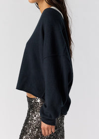 FREE PEOPLE SEE ME V-NECK KNIT PULLOVER - BLACK