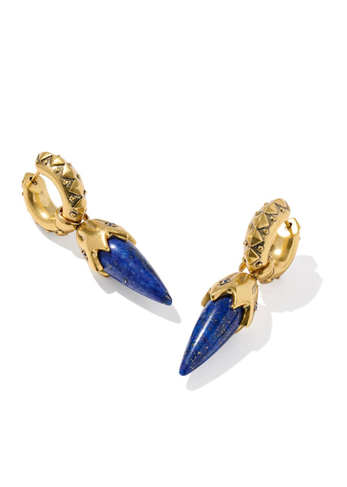 KENDRA SCOTT CATHERINE HUGGIE EARRINGS - VINTAGE GOLD BLUE LAPIS