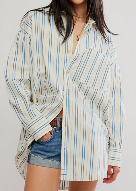 FREE PEOPLE FREDDIE STRIPED SHIRT - IVORY COMBO