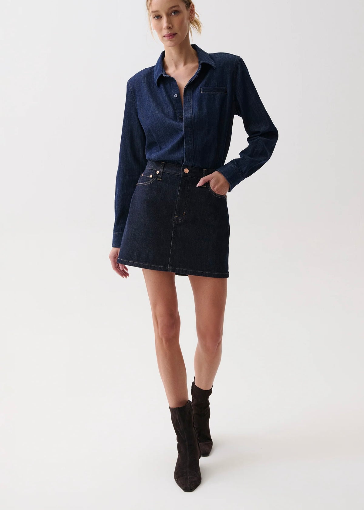 PISTOLA PIXIE MIX MEDIA MINI DRESS - CELESTE
