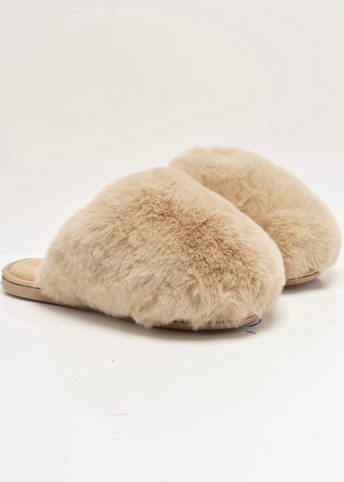 FREE PEOPLE SNOWBALL SLIPPER - TAUPE FAUX FUR