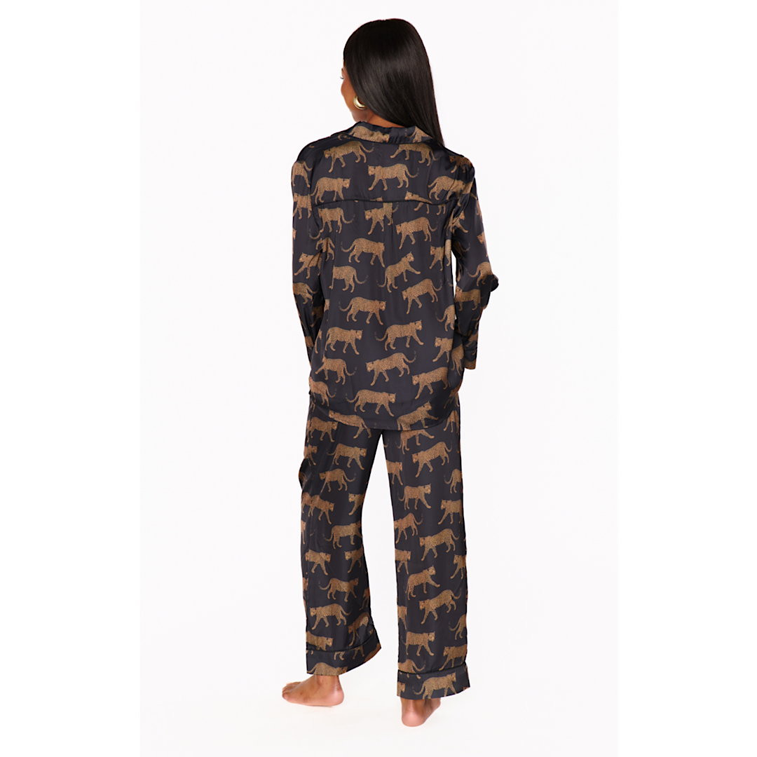 SHOW ME YOUR MUMU CLASSIC PJ SET - BLACK CATWALK SILKY