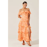 ASTR THE LABEL WILDER PLEATED MAXI DRESS - CORAL FLORAL
