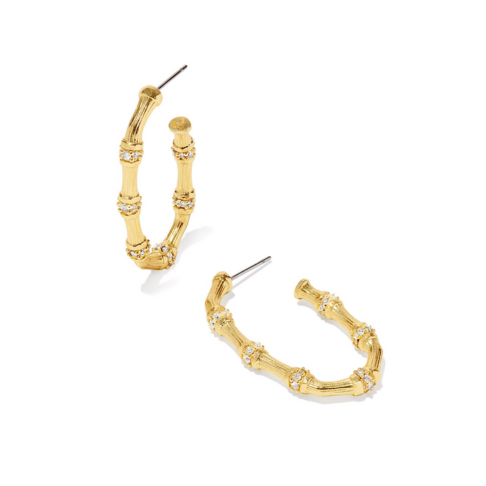 KENDRA SCOTT MAURA BAMBOO HOOP EARRINGS - GOLD WHITE CRYSTAL