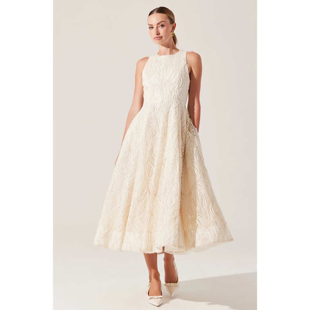 ASTR THE LABEL LILLEMOR 3D TEXTURED MIDI DRESS - CREAM