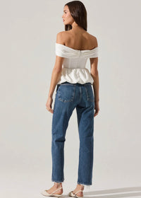ASTR THE LABEL TENNILLE OFF SHOULDER PEPLUM TOP - WHITE
