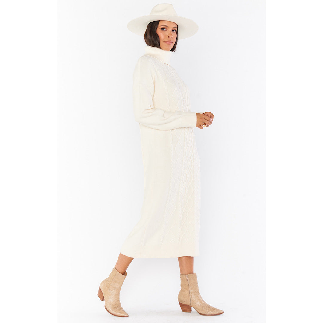 SHOW ME YOUR MUMU MONTREAL MIDI DRESS - CREAM CABLE KNIT