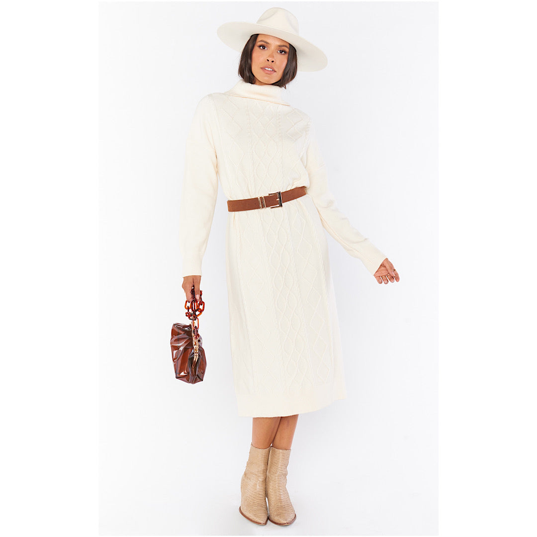 SHOW ME YOUR MUMU MONTREAL MIDI DRESS - CREAM CABLE KNIT