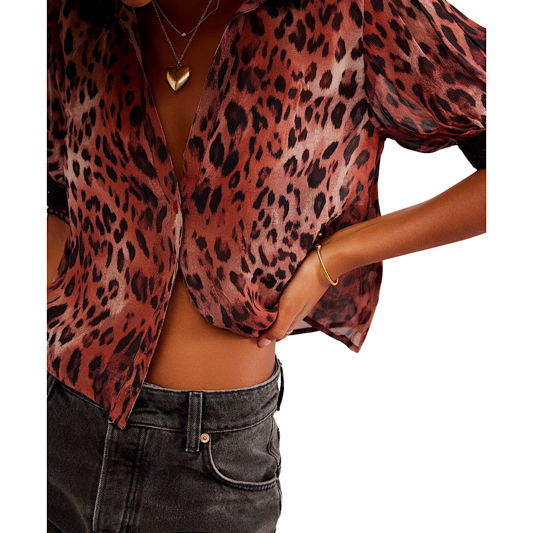 FREE PEOPLE MY LOVE CHEETAH PRINT BLOUSE