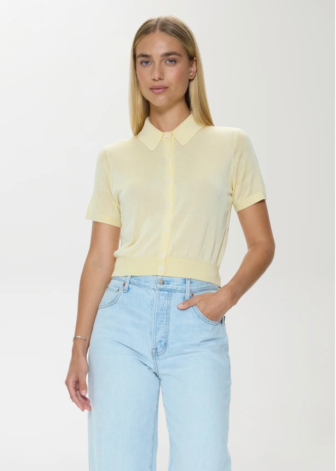 PISTOLA LUCCA SHORT SLEEVE POLO SWEATER - PALE YELLOW
