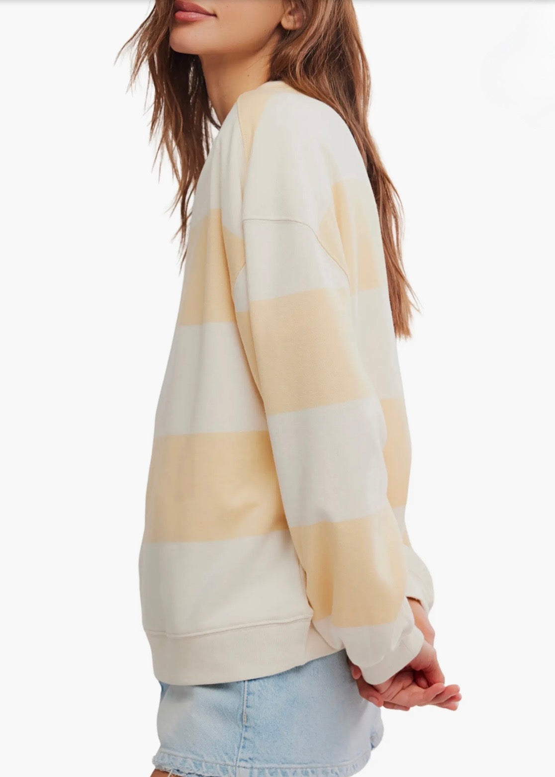 FREE PEOPLE CLASSIC STRIPED OVERSIZED CREWNECK - APRICOT COMBO