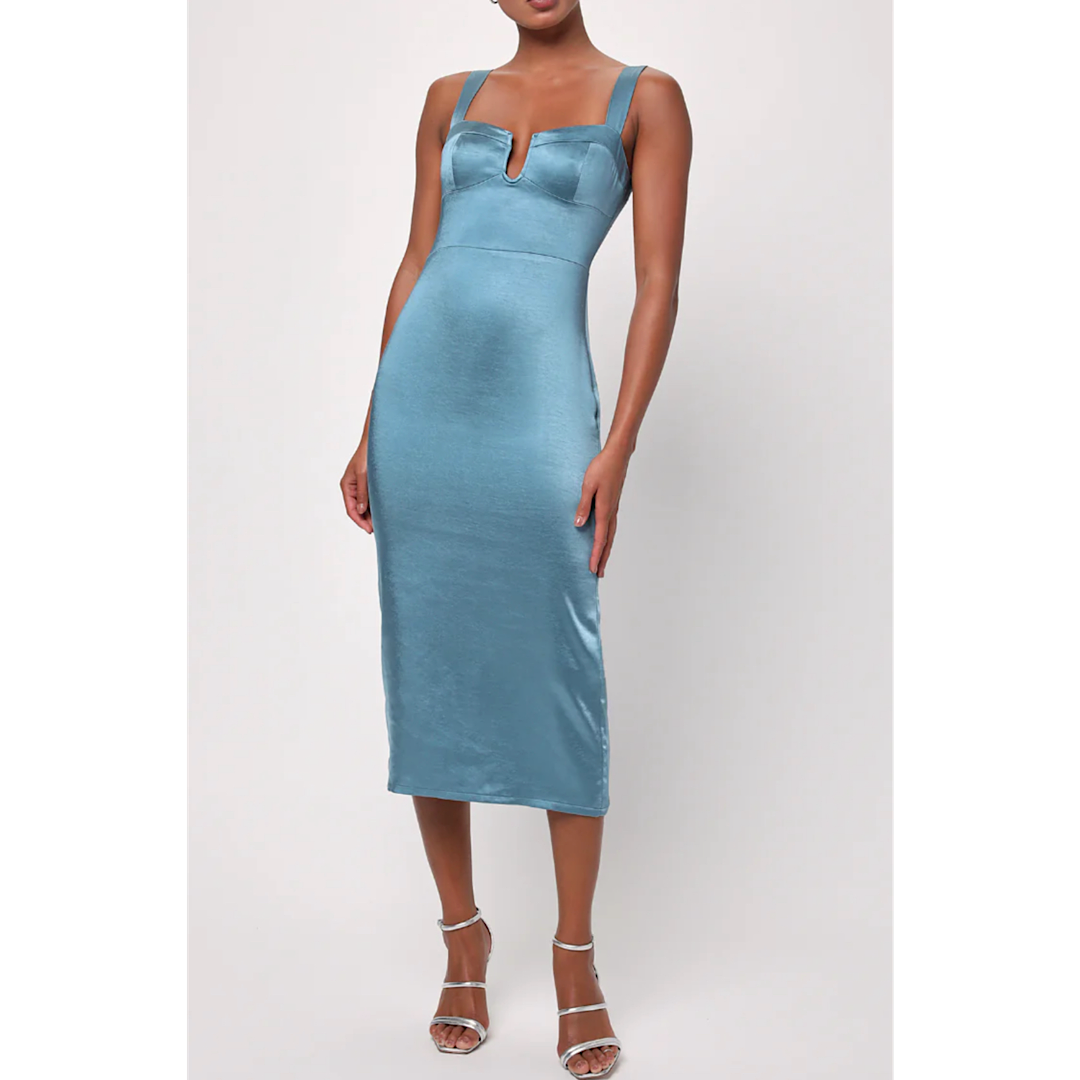 LULUS GEMMA SATIN MIDI DRESS