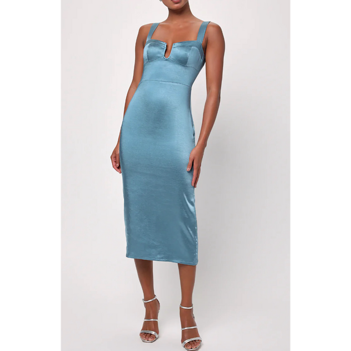 LULUS GEMMA SATIN MIDI DRESS