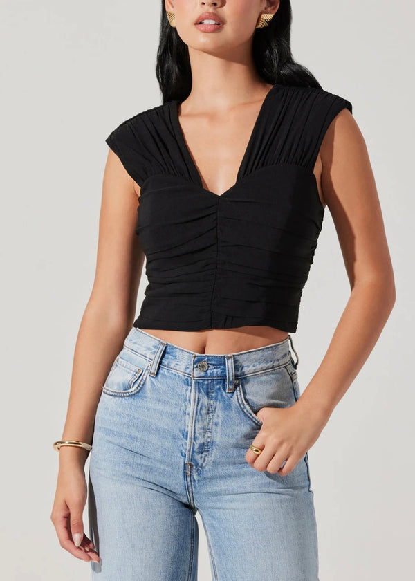 ASTR THE LABEL SAMARRA RUCHED TOP - BLACK