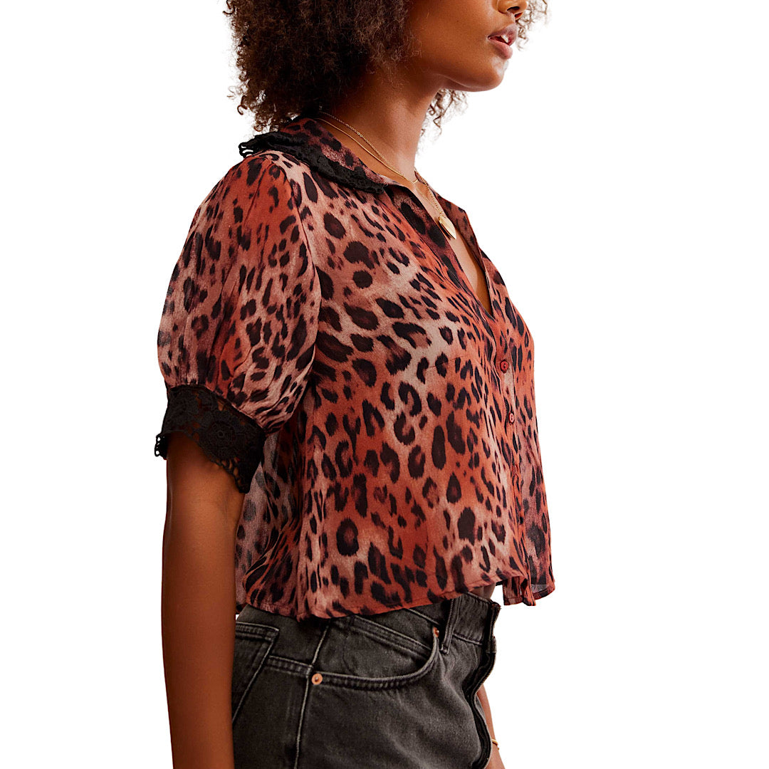 FREE PEOPLE MY LOVE CHEETAH PRINT BLOUSE