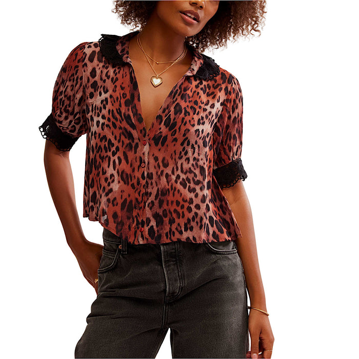 FREE PEOPLE MY LOVE CHEETAH PRINT BLOUSE