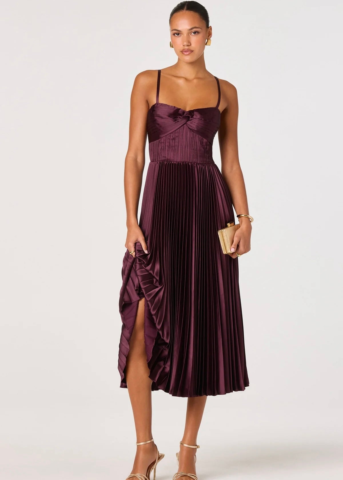 ASTR THE LABEL ASCELLA SWEETHEART PLEATED MIDI DRESS - WINE