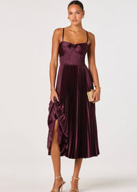 ASTR THE LABEL ASCELLA SWEETHEART PLEATED MIDI DRESS - WINE