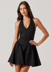 ASTR THE LABEL MEANA V-NECK HALTER MINI DRESS - BLACK