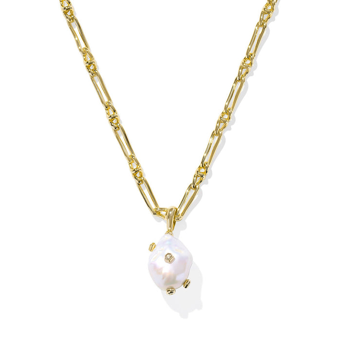 KENDRA SCOTT MELODY SMALL LONG PENDANT NECKLACE - GOLD FRESHWATER CULTURED PEARL