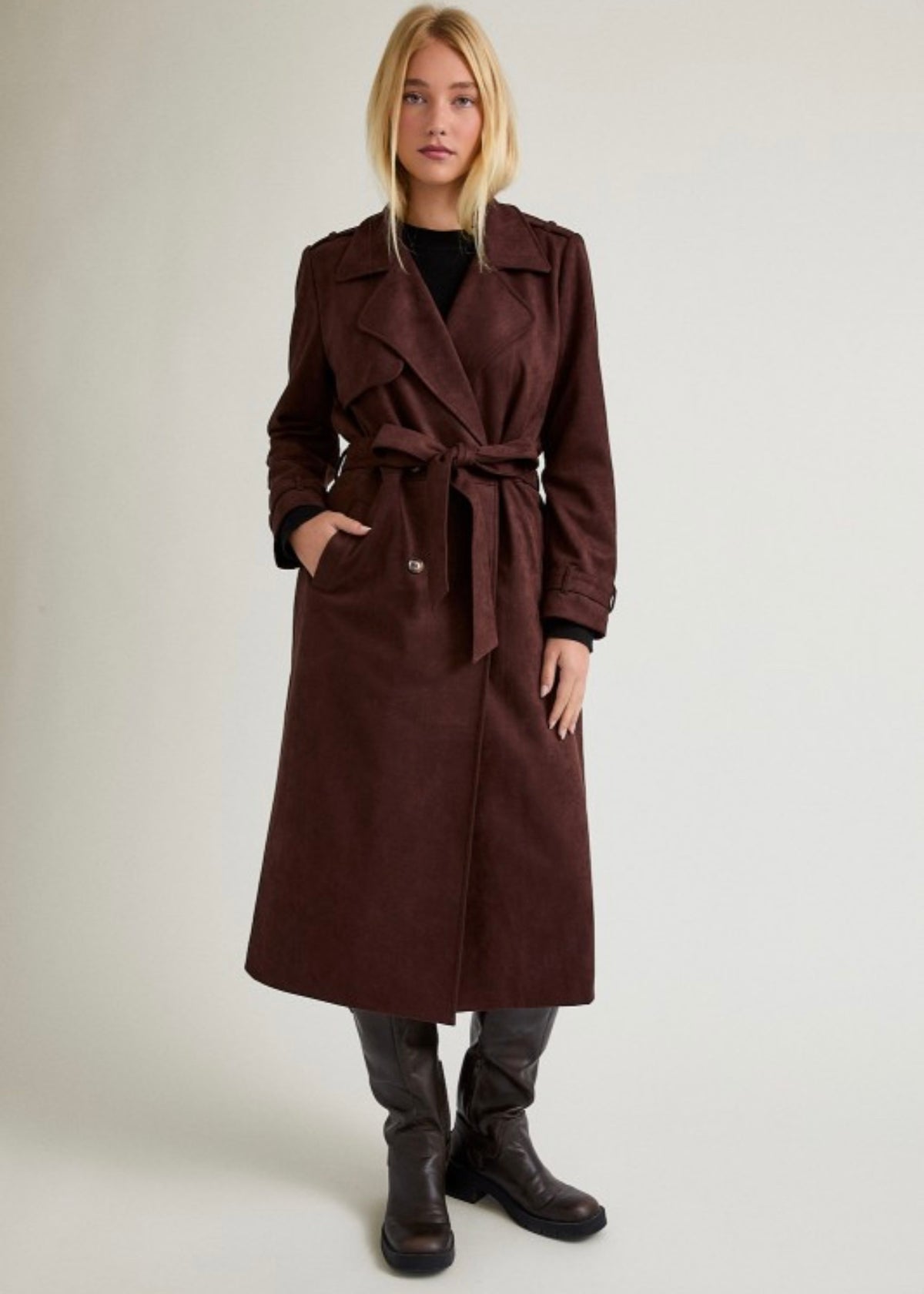 NO SUNSHINE SUEDE TRENCH COAT