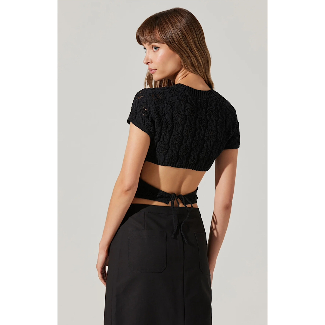 ASTR THE LABEL ALDA CROPPED SWEATER TOP - BLACK