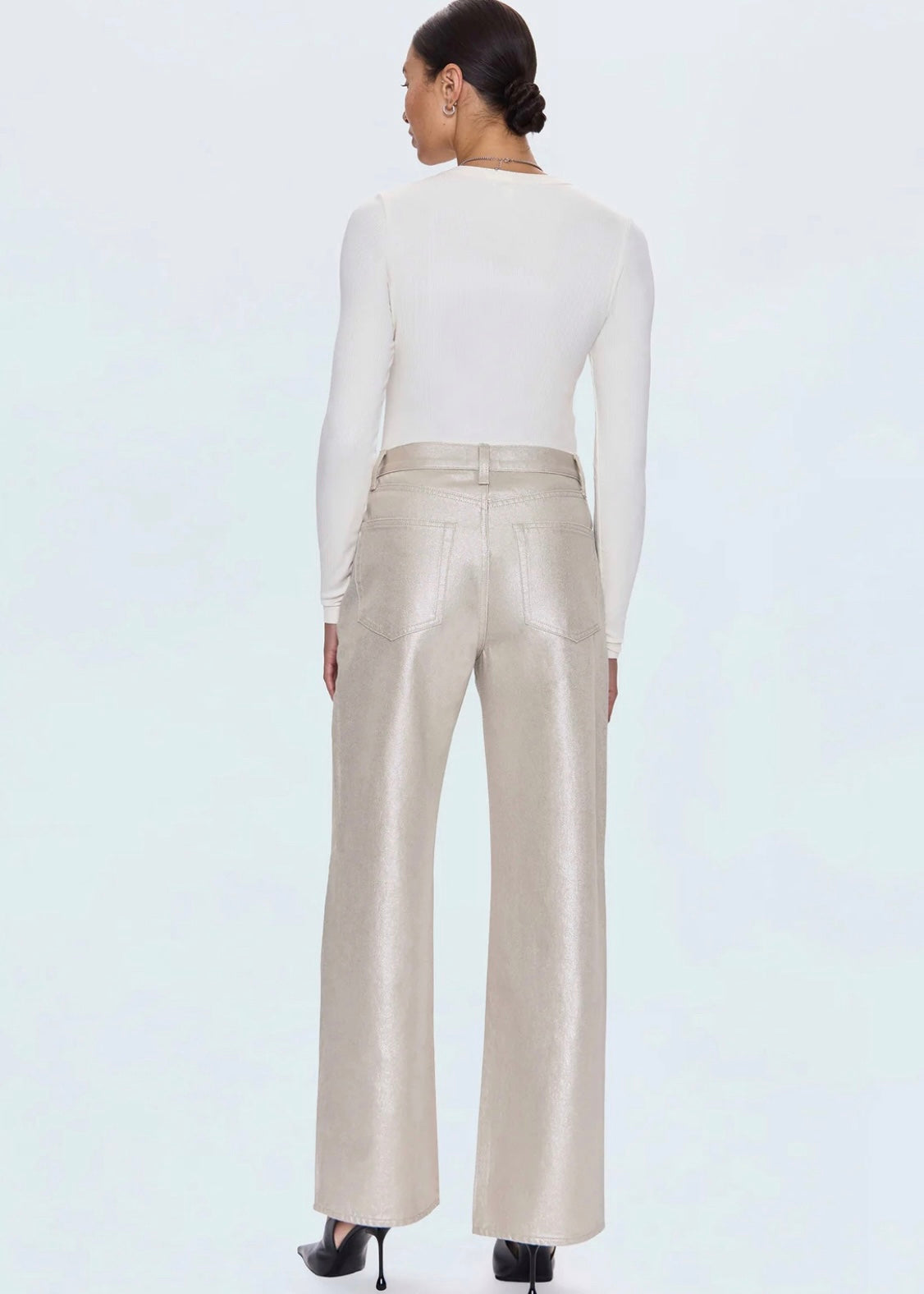 PISTOLA TATE HIGH RISE BOWED WIDE LEG JEAN - CHAMPAGNE LUSTER