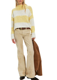 FREE PEOPLE OPAL ROLLNECK KNIT STRIPE SWEATER - LEMON COMBO