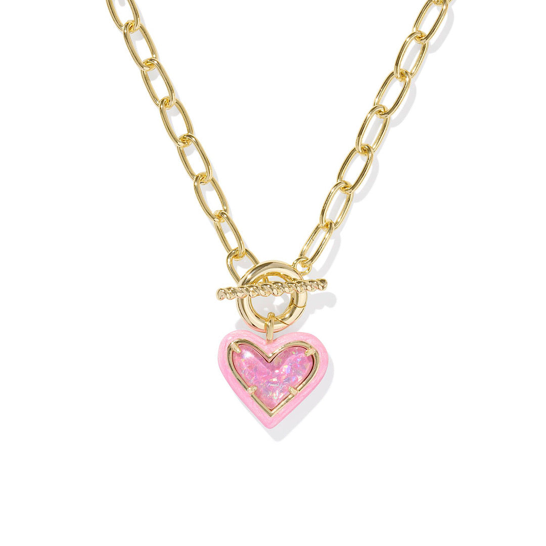 KENDRA SCOTT ARI HEART ENAMEL FRAME LINK AND CHAIN NECKLACE