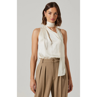 ASTR THE LABEL PARTIA SCARF DETAIL ASYMMETRIC TOP - CREAM