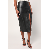 LULUS IRRESISTIBLY BLACK LEATHER MIDI SKIRT