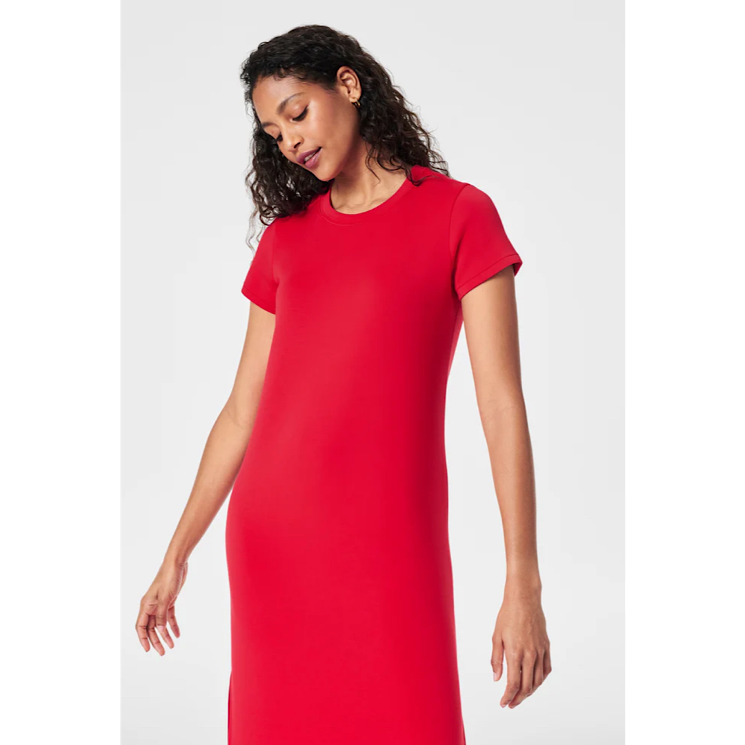 SPANX AIRESSENTIALS MAXI T-SHIRT DRESS - RED